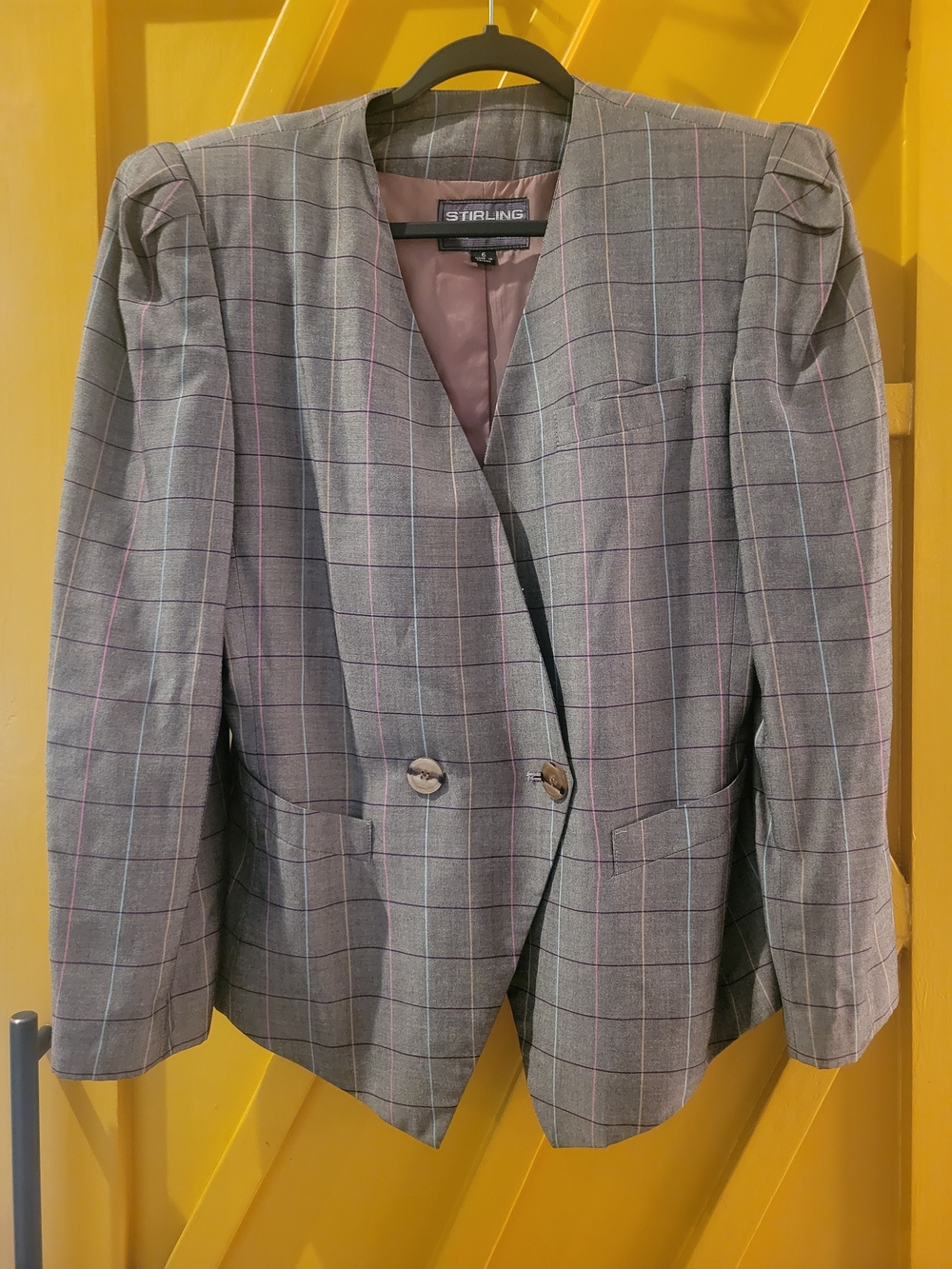 Vintage Stirling Cooper Gray Windowpane Double-Button Women's Blazer